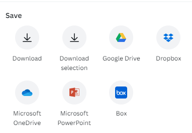 Screenshot showing save options in Canva