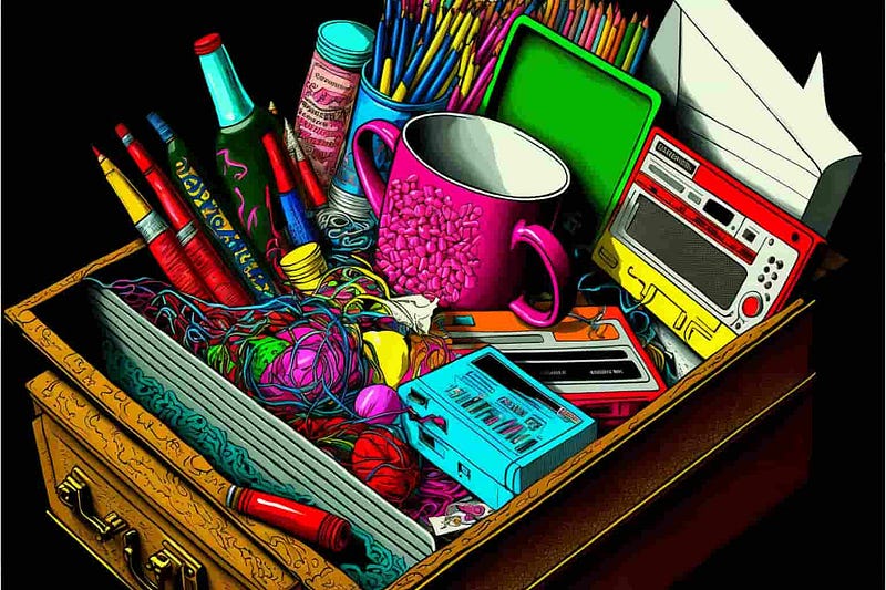 an overflowing junk drawer, pop art