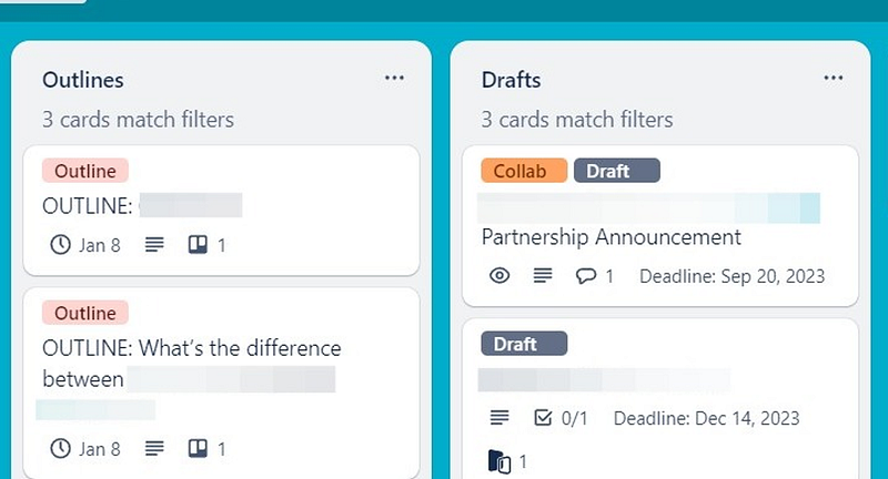 Planning view in Trello