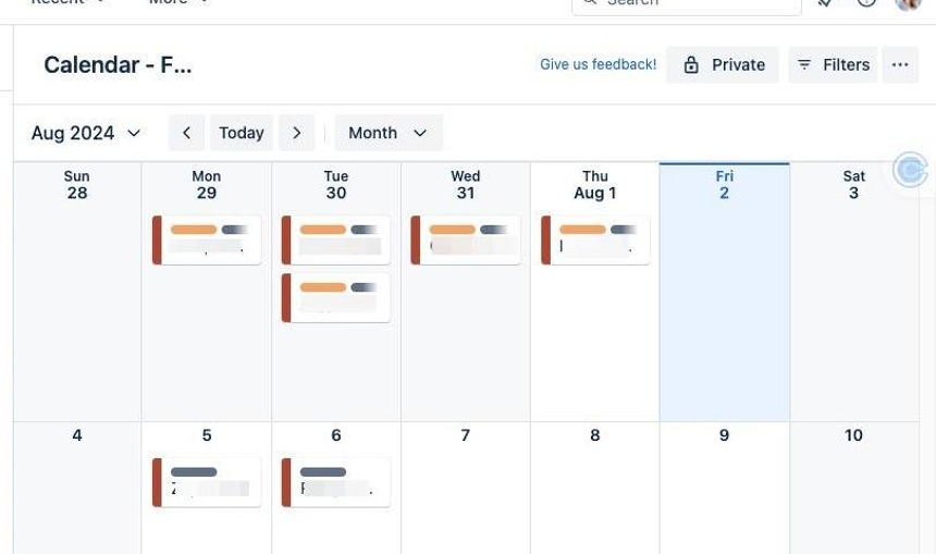 A screenshot of the calendar view in Trello