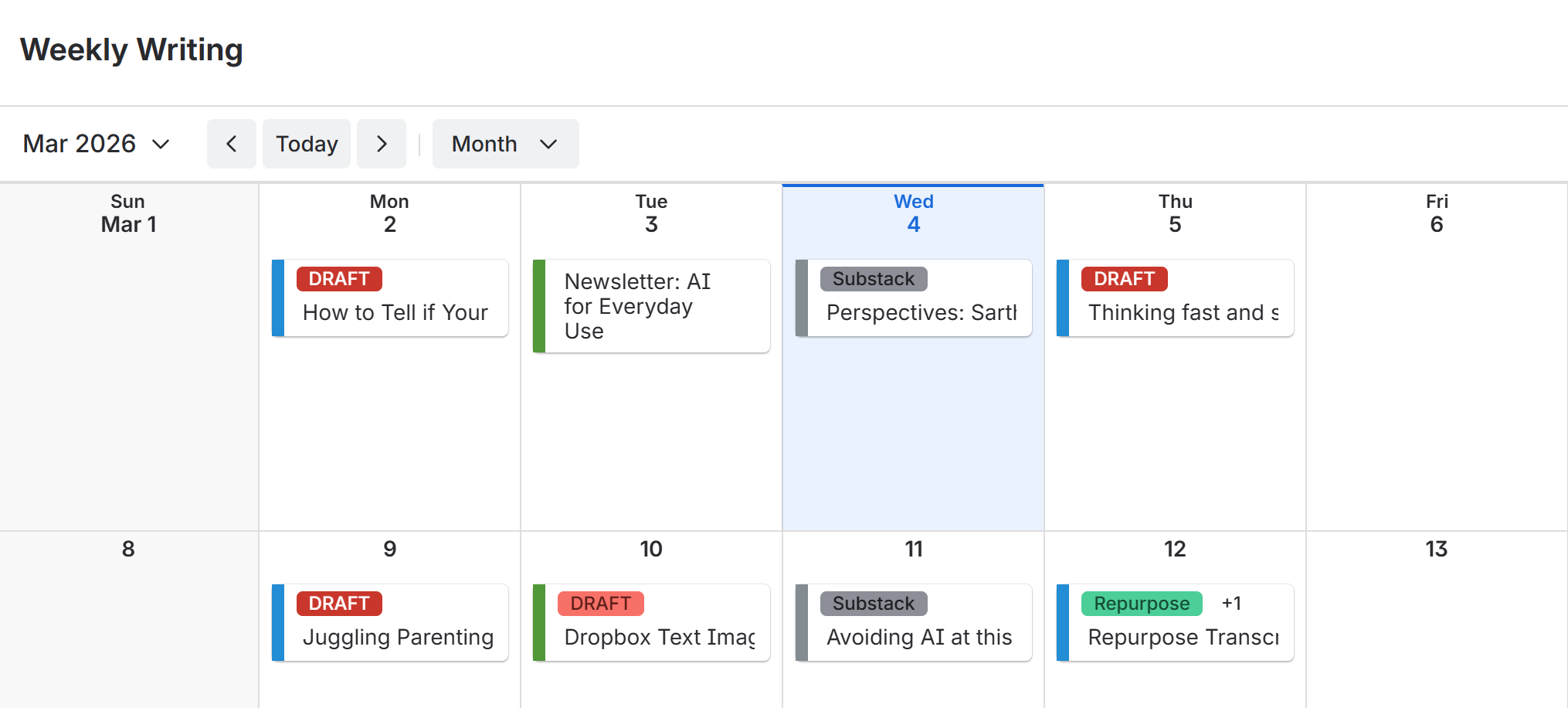 Screenshot of the Calendar View in Trello