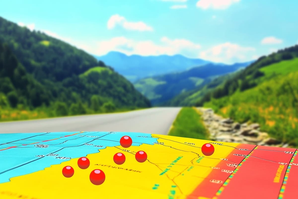 Illustration of a roadmap with mountains in the background