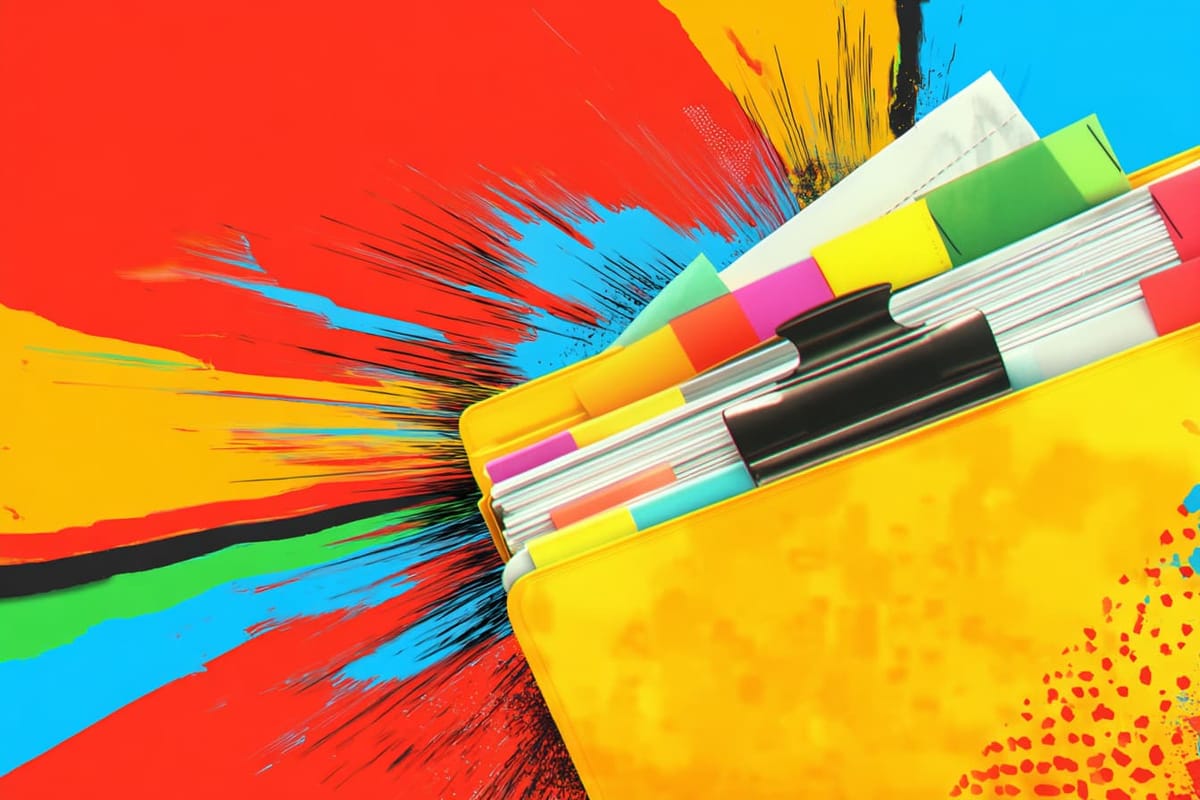 Digital illustration of a folder with different tabs and files
