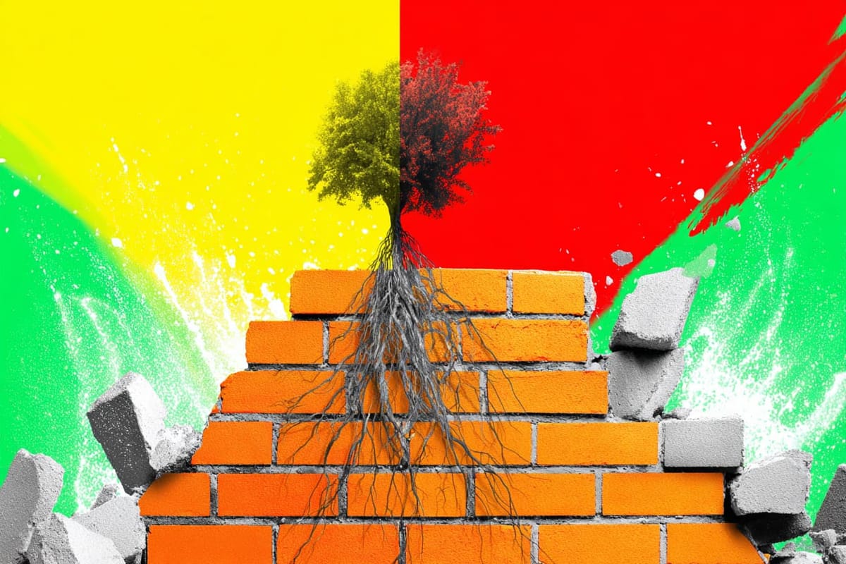 Pop art illustration of a tree growing on top of a pile of bricks