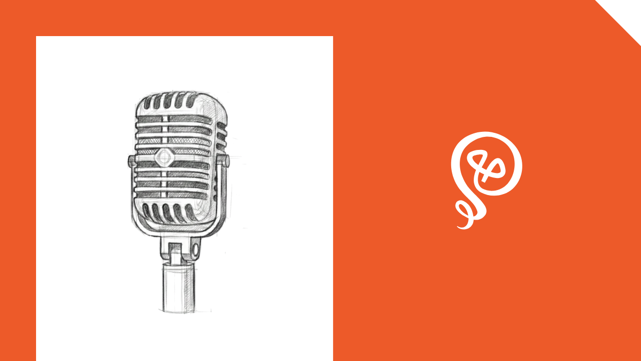 Line drawing of a microphone with the Building Solo logo