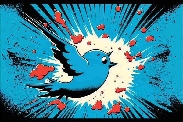 twitter blue bird falling through space, pop art