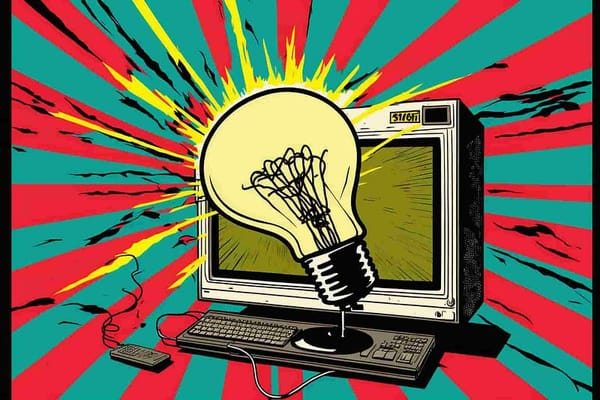 a light bulb over a computer, pop art