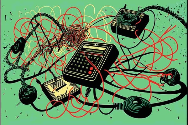 jumbled data and phone lines, pop art