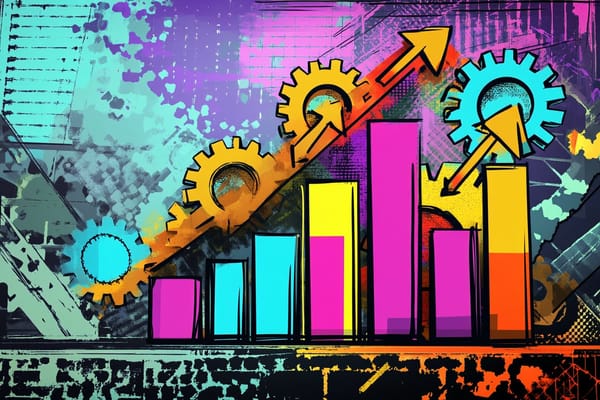 Pop art illustration of a chart and gears showing business growth