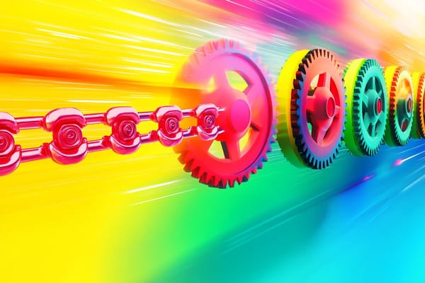 Neon illustration of gears and chains