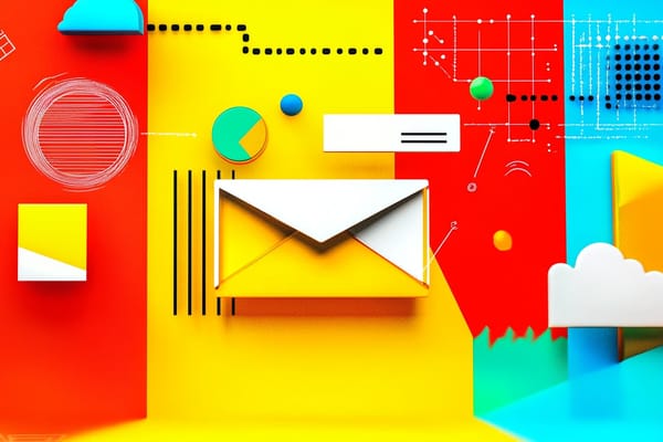 A bright digital illustration of an envelope, wires, and cloud icons