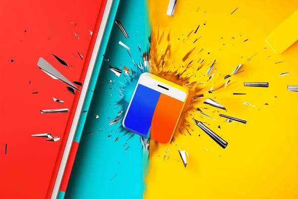 Illustration of an app surrounded by shattered glass