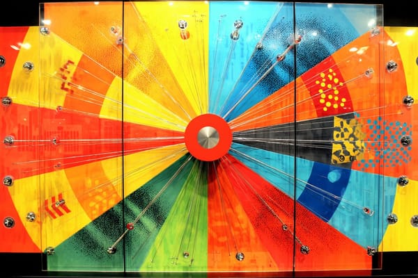Digital illustration of a colorful dartboard