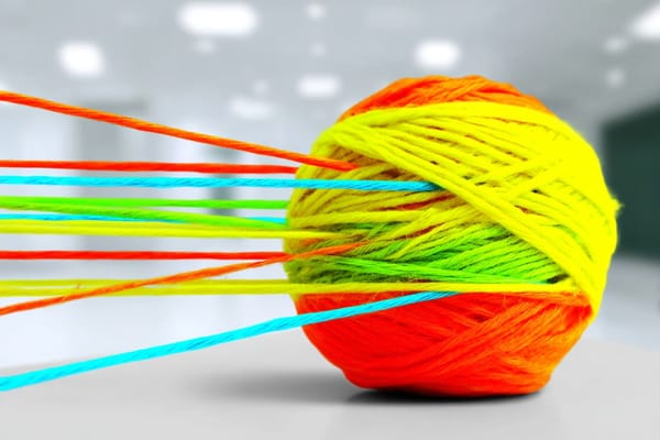 digital illustration of a ball of yarn with threads pulled from it