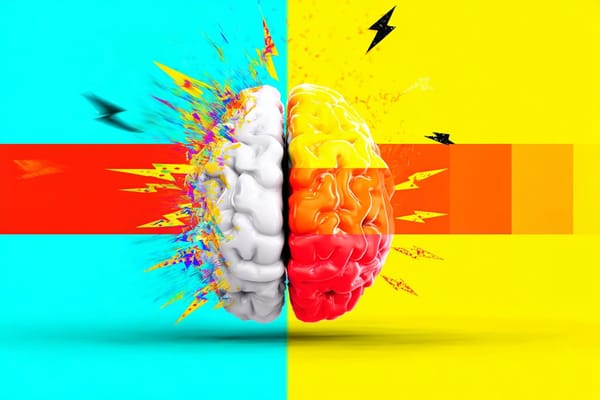 A pop art image of a cracked, colorful brain