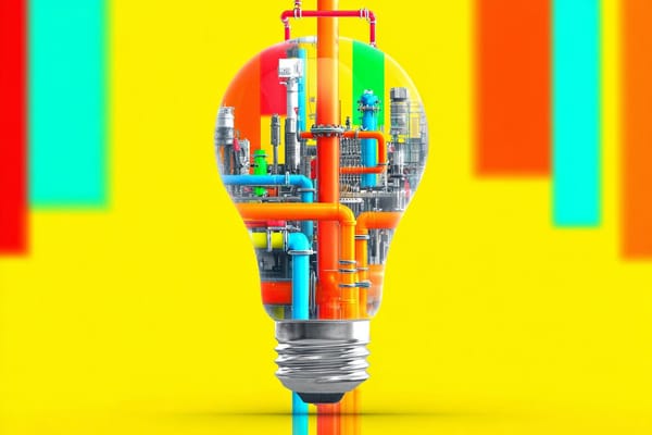 A digital illustration of a light bulb filled with pipes