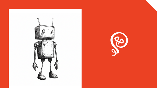 line drawing of a cute robot and the Tinkering With Ideas logo