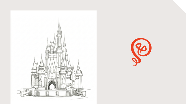 line drawing of the Disney World castle and the tinkering with ideas logo