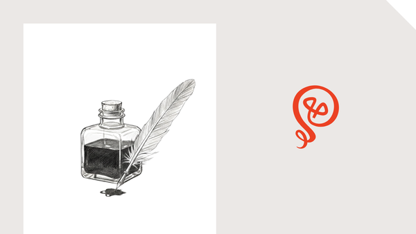 Line drawing of an ink bottle and quill with the Building Solo logo