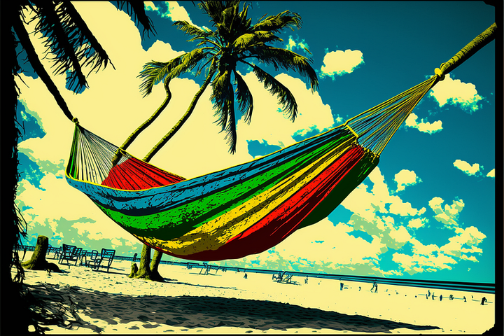 a hammock on a beach, pop art