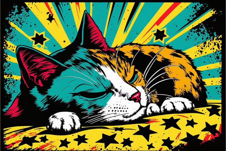 a cat taking a Power Nap, pop art