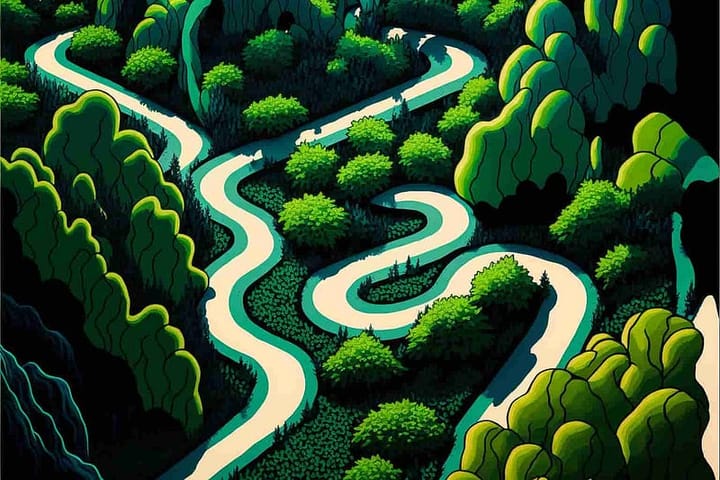 pop art illustration of a winding path through a forest