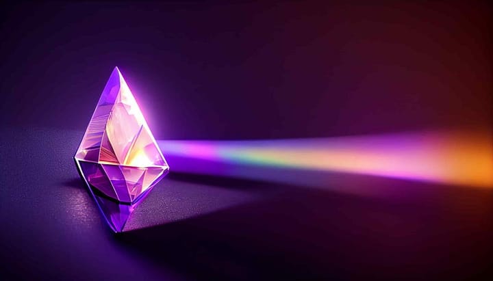 a 3D purple prism with light shining through it