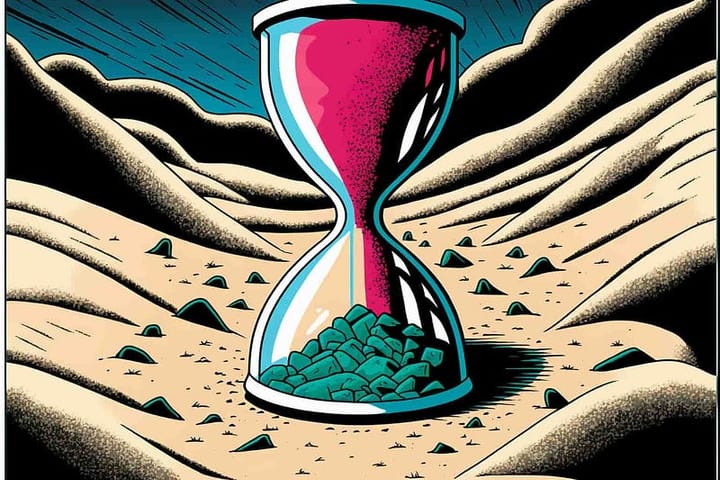 hourglass in a sandy ground, pop art