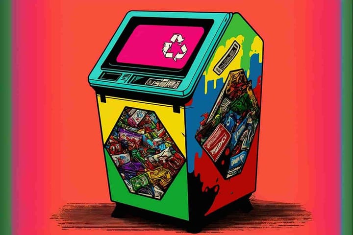 a recycling bin, pop art