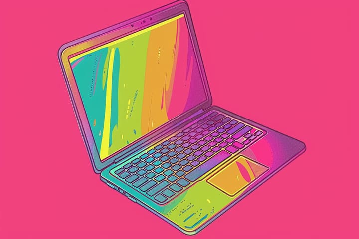 Pop art illustration of an open laptop