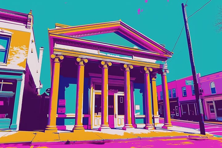 Pop art illustration of a community bank